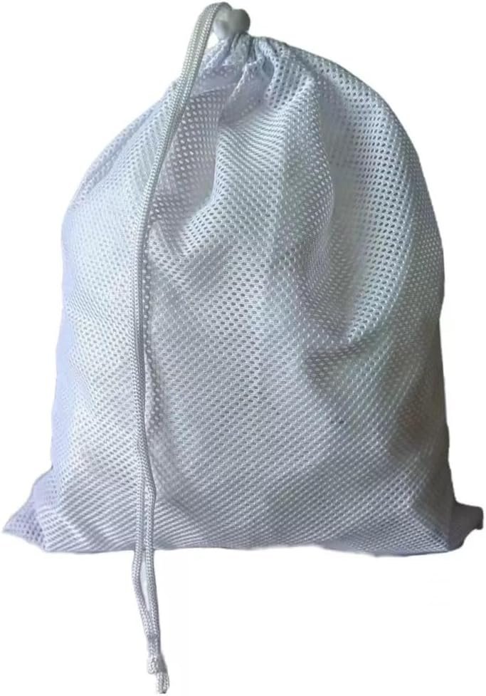 2Pcs - Durable Drawstring Bag Cord Lock Closure Net Laundry Mesh Bags.Small Mesh Bags Drawstring Nylon Bags(white)