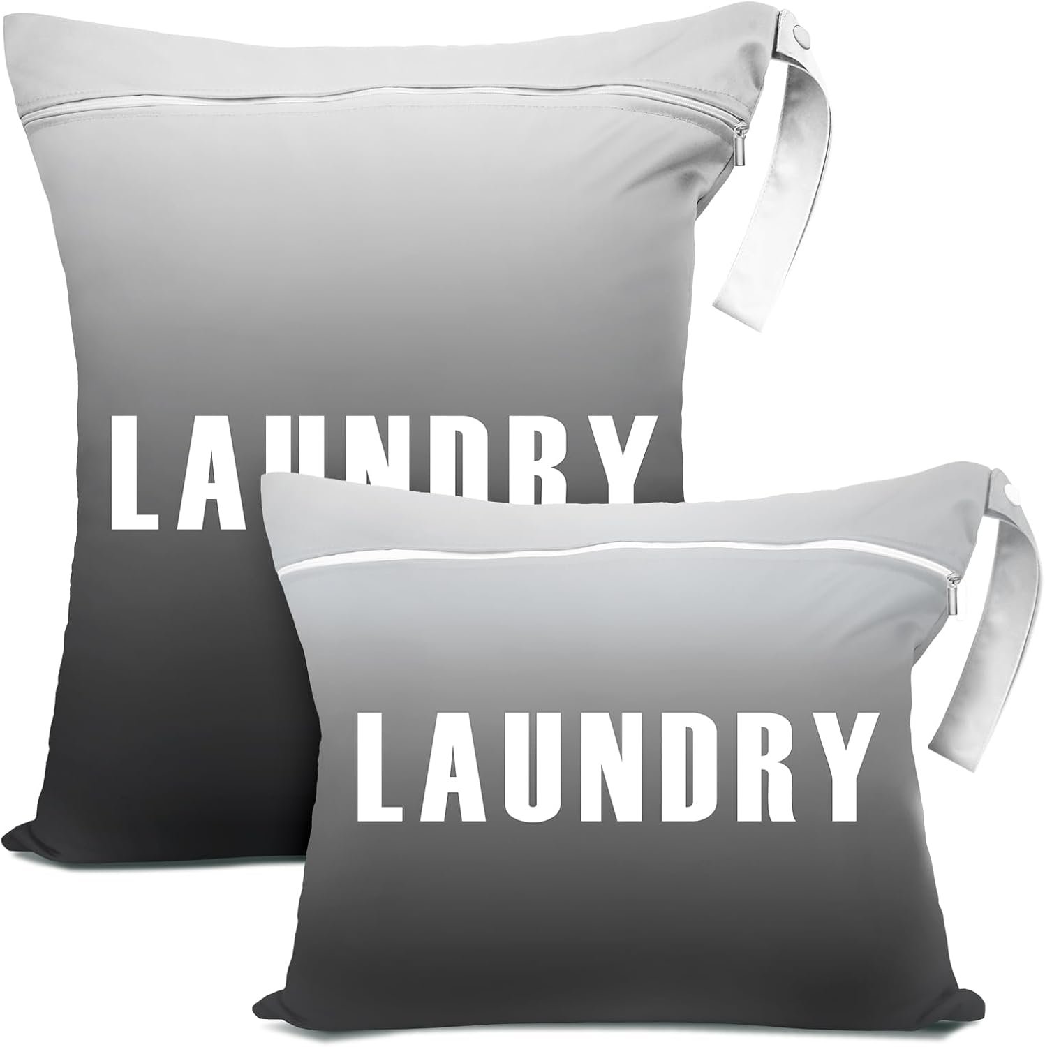 2 Pcs Large Travel Laundry Bag - Waterproof Wet Dry Washable for Dirty Clothes, Bathing Suit, Workout, Gym, Swimming, Yoga (Grey+Black)