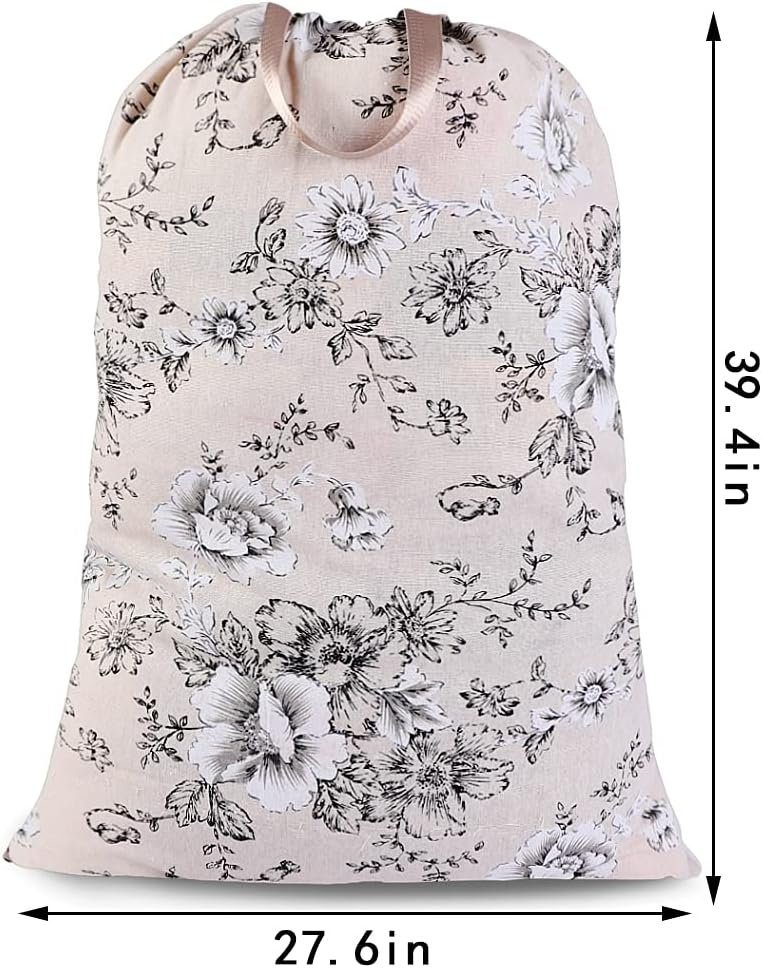 Extra Large Laundry Bag with Drawstring Closure and Handle, 28 x 40 Inch Heavy Duty Travel Dirty Clothes Bag for Laundromat and Household, Black Peony - Image 2