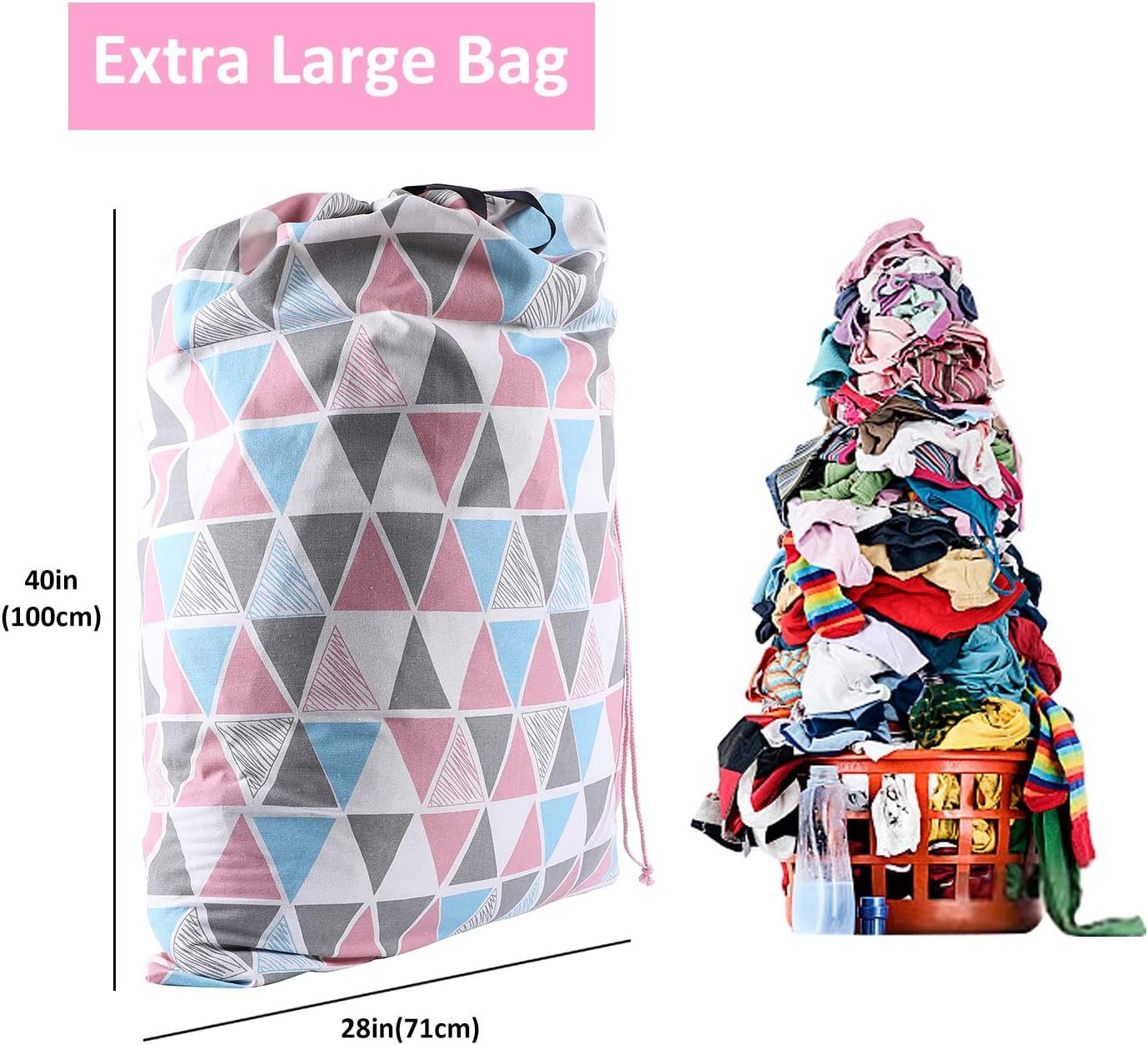Laundry Bag with Handle and Drawstring, Large Heavy Duty Laundry Bag, 28 x 40 Inches Travel Dirty Clothes Bag for Laundromat and Household - Image 2