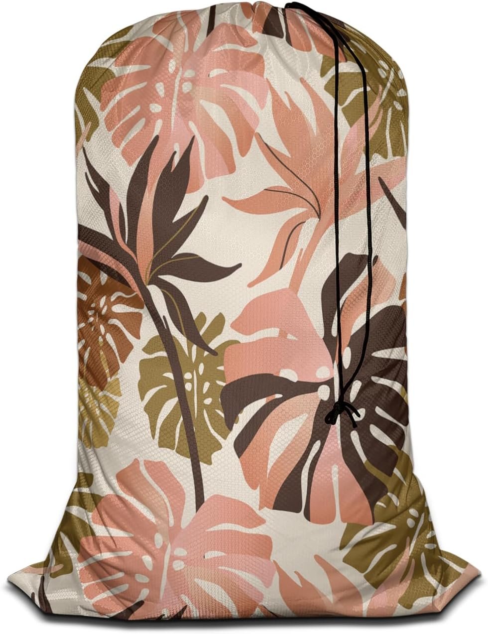 Tropical Palm Leaves Laundry Bag with Drawstring Straps, Heavy Duty Extra Large Laundry Bags for Laundromat and Household, Exotic Flowers Summer Paradise Washable Travel Dirty Clothes Bag Hamper