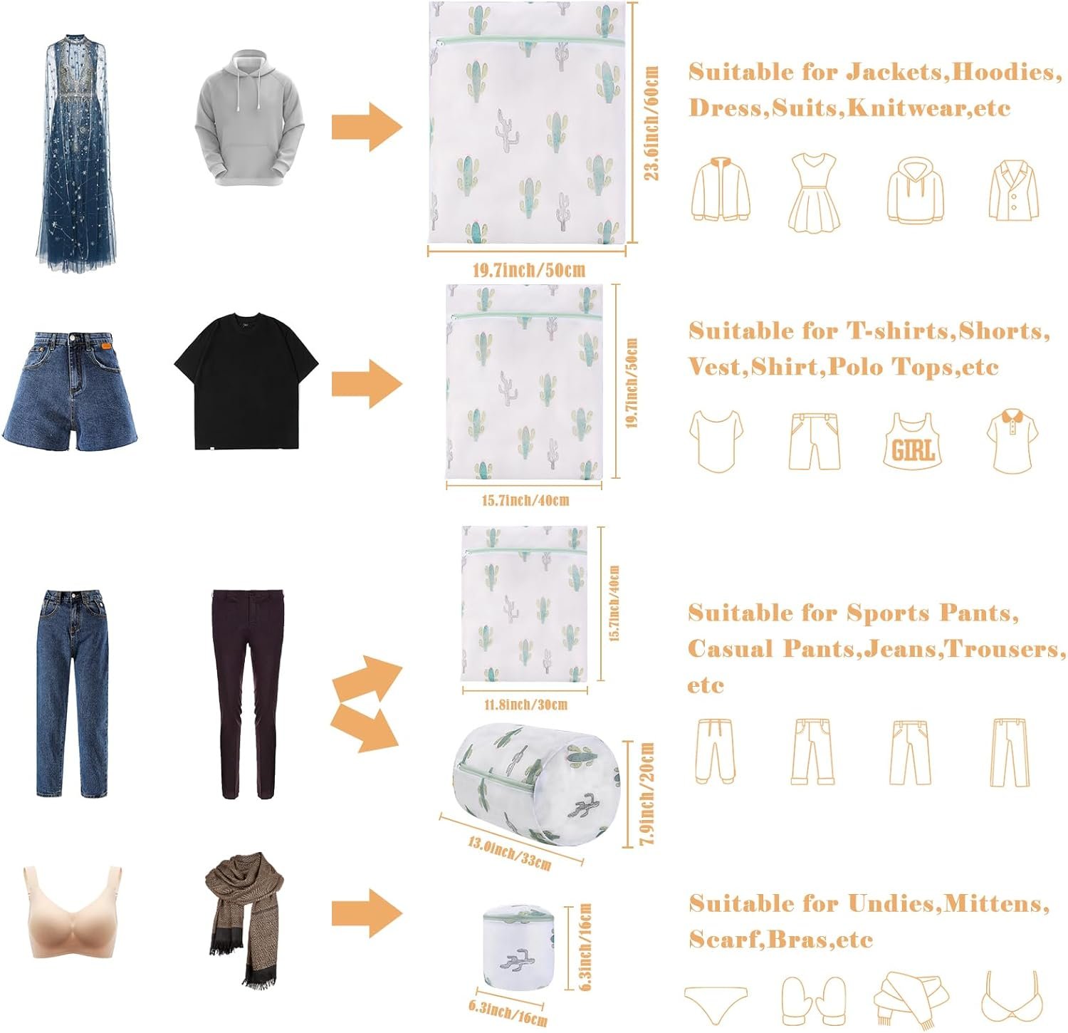 Mesh Laundry Bag, Durable Laundry Bags with Premium Zipper, 5-Piece Washing Machine Wash Bags for Delicates Blouse, Hosiery, Baby Clothes, Travel Organization Bag (Cactus) - Image 2