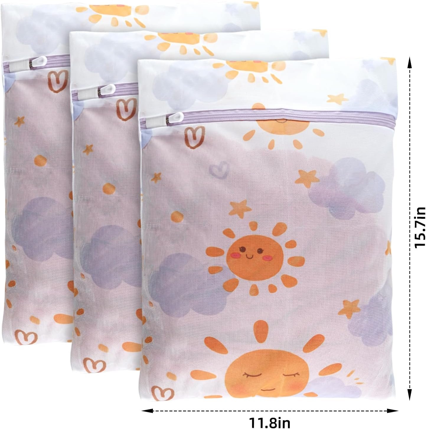 3Pcs Durable Mesh Laundry Bag, Durable Laundry Bags with Premium Zipper (Sunny) - Image 2