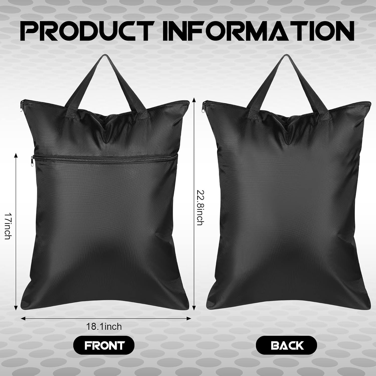 2 Pcs Large Travel Laundry Bag for Dirty Clothes with Handle 18" x 23" Heavy Duty Waterproof Wet Dry Bags for Swimsuit with 2 Zippered Pockets Washable for Sports Gym Dorm(Black) - Image 2