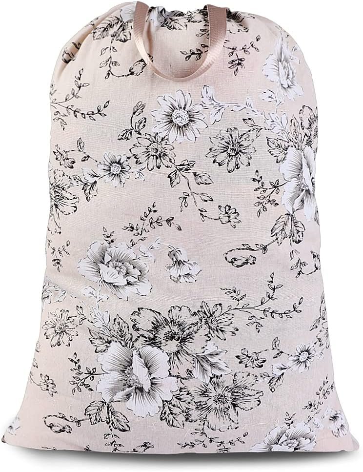 Extra Large Laundry Bag with Drawstring Closure and Handle, 28 x 40 Inch Heavy Duty Travel Dirty Clothes Bag for Laundromat and Household, Black Peony