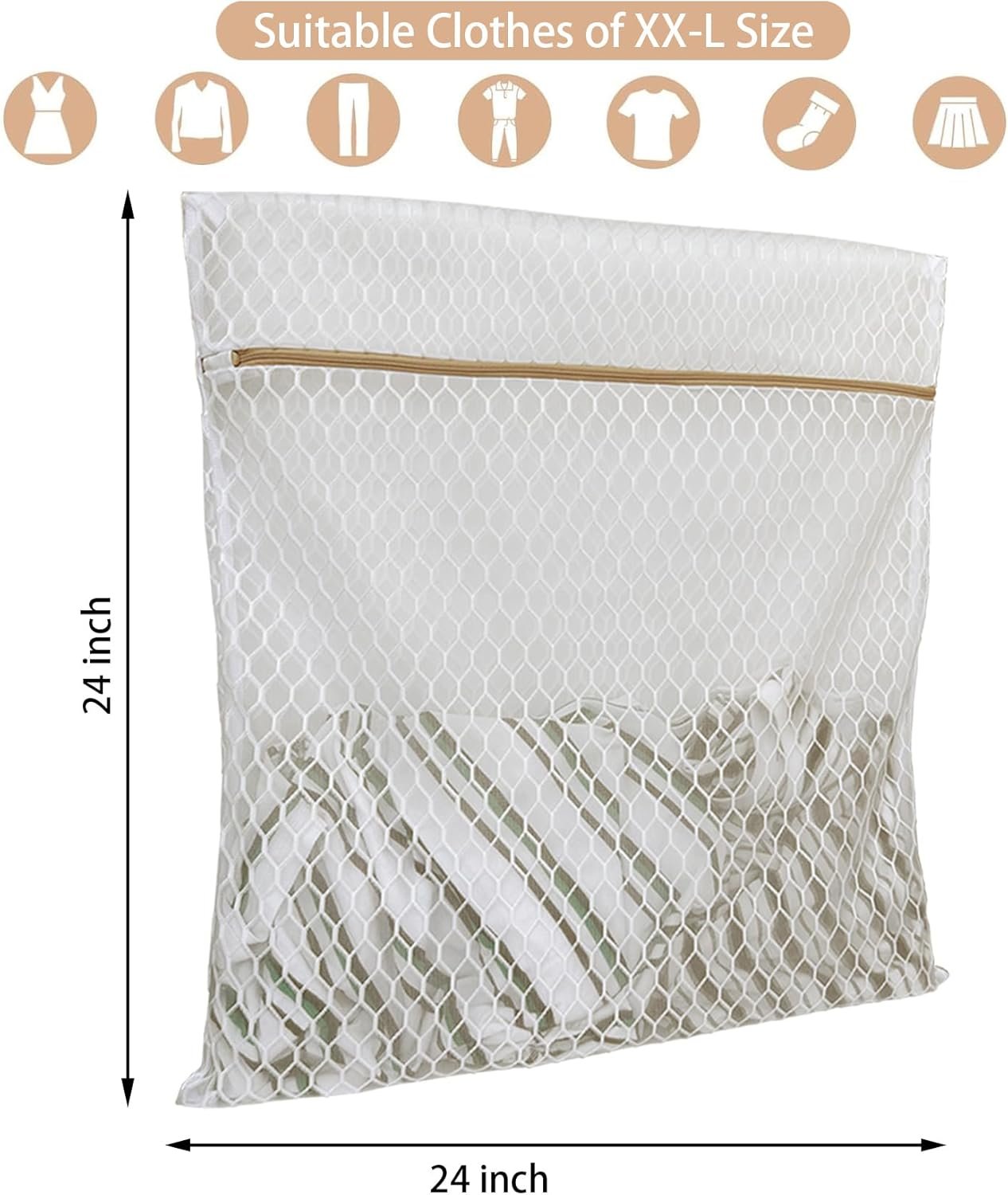 2 Pack Laundry Bag, Durable Big Honeycomb Mesh Laundry Bags Suitable for Delicate Clothes Washing 24 x 24 Inches (2 XX-Large) - Image 2