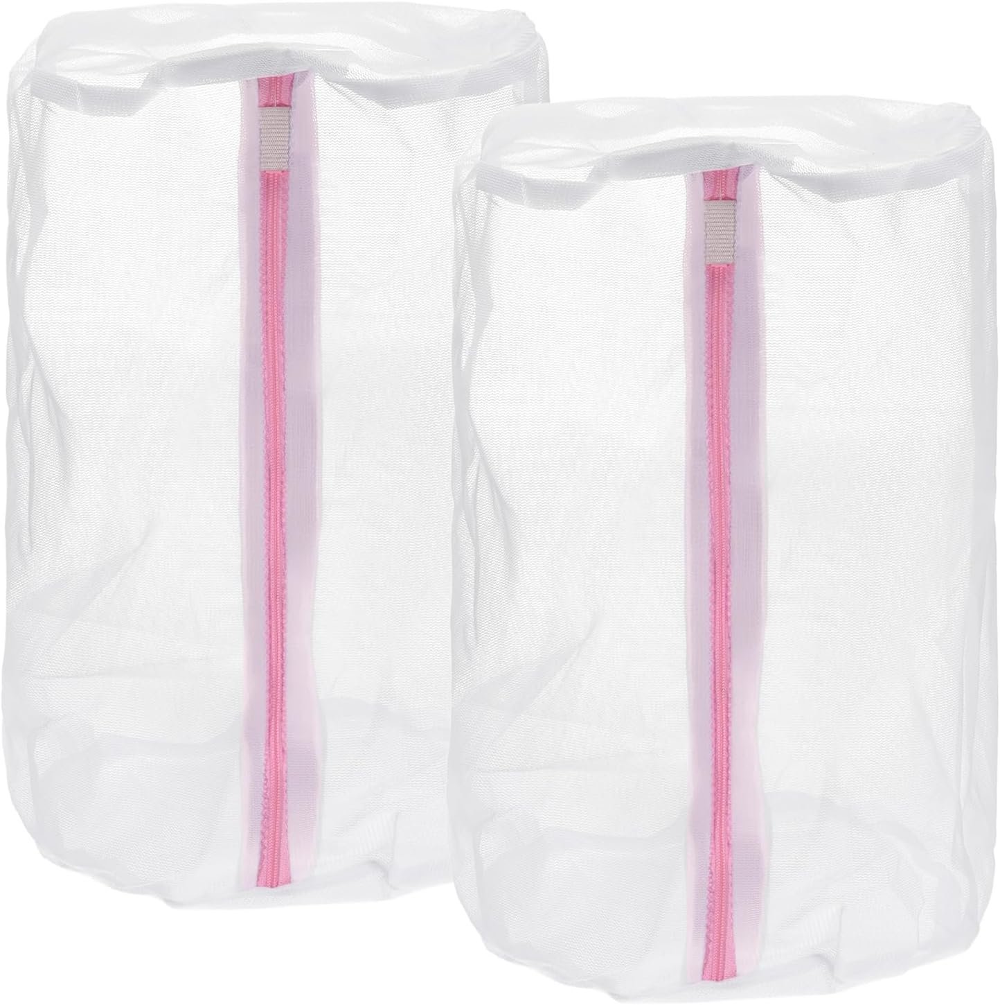 2Pcs Shoes Washing Bag, 8.7 x 13 Inch Cylinder Fine Mesh Laundry Bags for Washing Machine Wash Sneakers, Slippers, Delicate, Underwear, White/Pink
