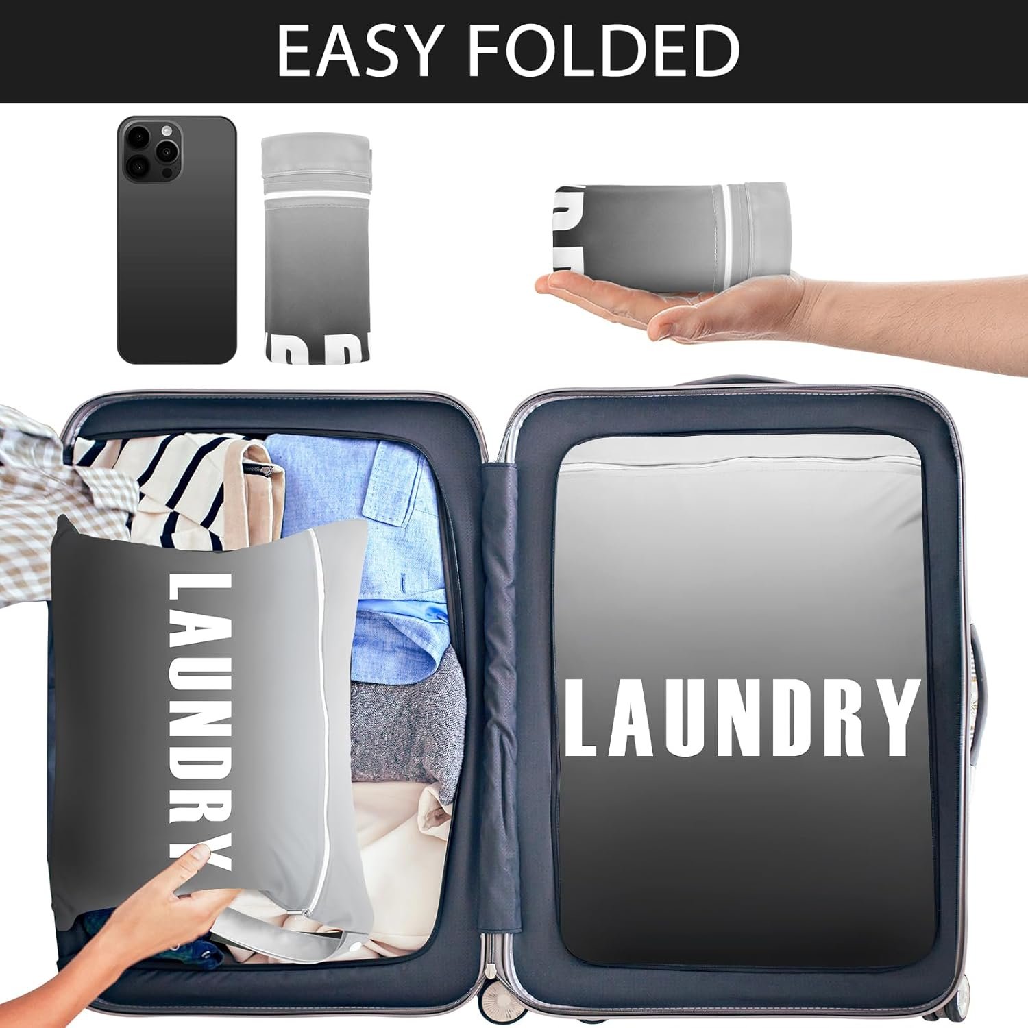 2 Pcs Large Travel Laundry Bag - Waterproof Wet Dry Washable for Dirty Clothes, Bathing Suit, Workout, Gym, Swimming, Yoga (Grey+Black) - Image 2
