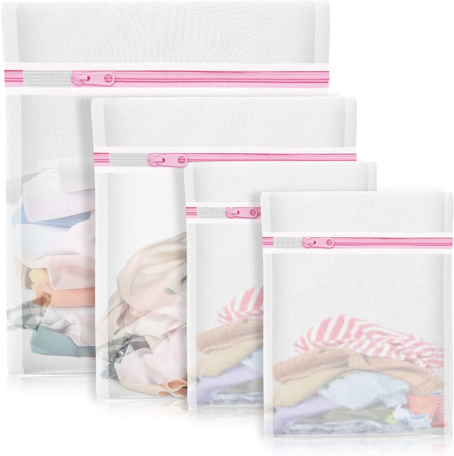 4Pcs Mesh Laundry Bags, Lingerie Bags for Washing Delicates,Mesh Wash Bags for Toy Storage & Cleaning, Travel Storage Organizer Bag, Dorm Room Essentials (1 Large, 1 Medium, 2 Small) (Fine Net)