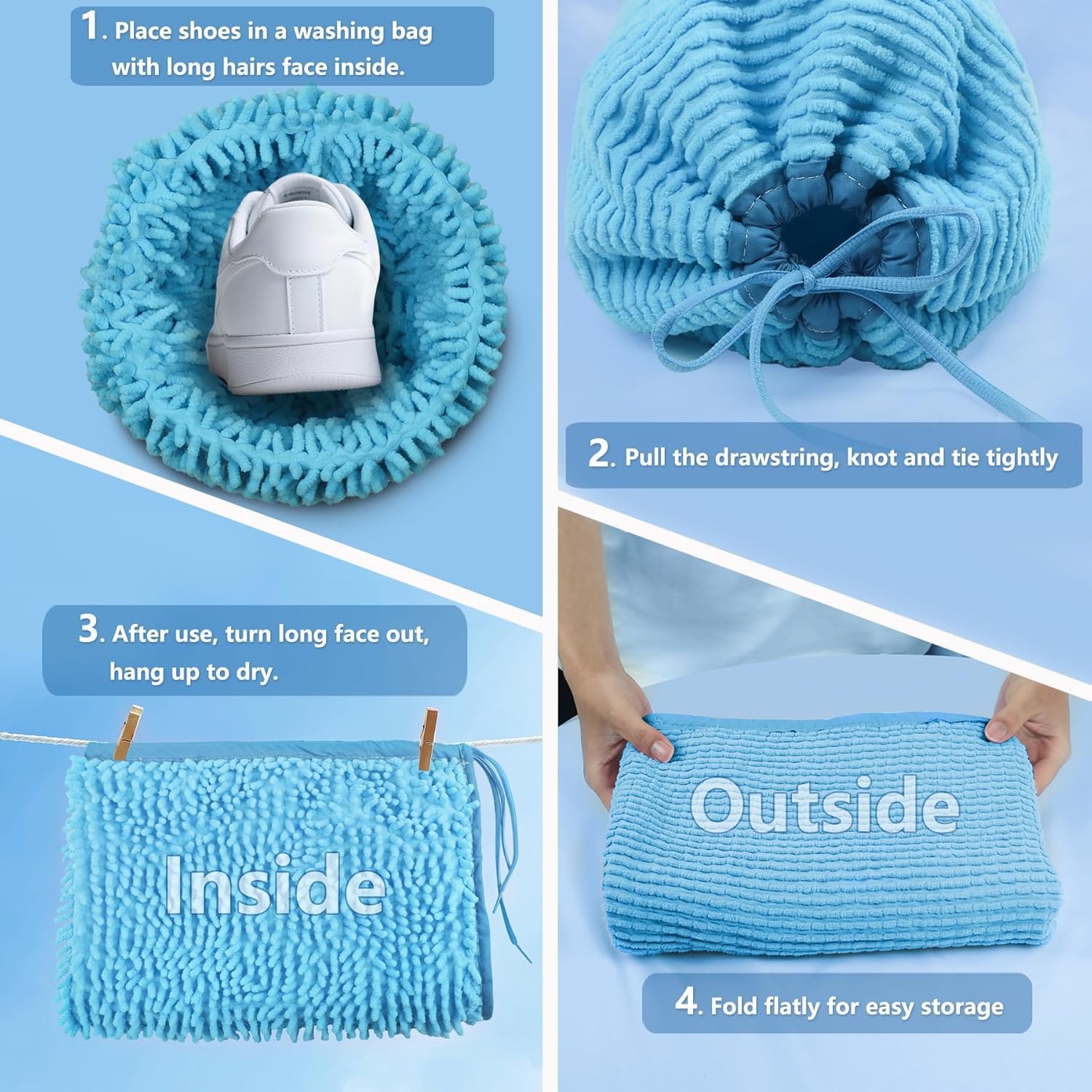 Shoe Washing Machine Bag 2 Pack Reusable Adjustable Laundry Shoe Bag, Machine Washable Shoe Washer and Dryer Bag, Suitable for Traveling Tennis Sneaker Shoe Cleaning(Blue) - Image 2