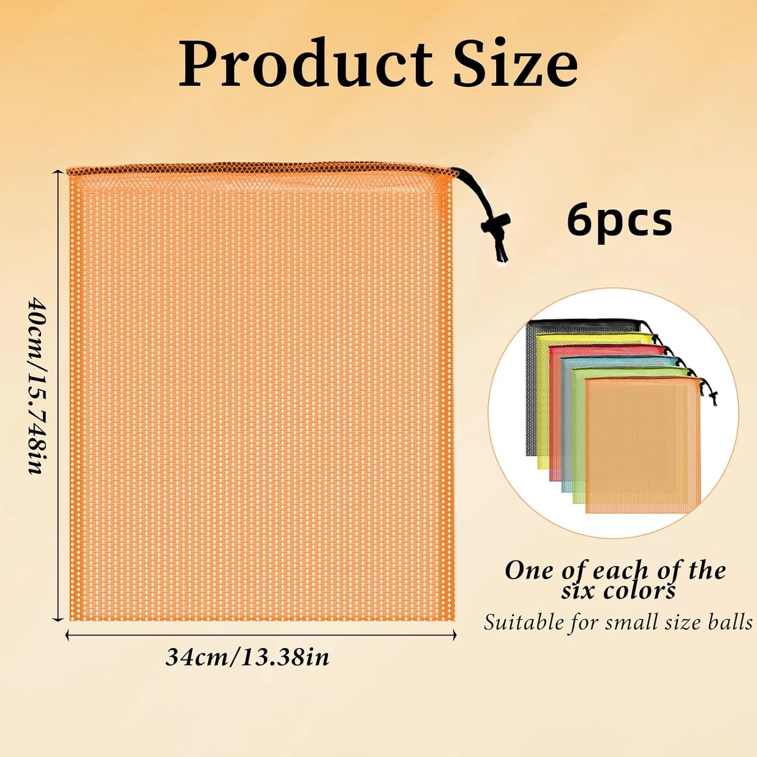 6 Pcs Mesh-Bags Drawstring 16x14 Inch Mini Nylon Net Bags with Drawstrings Mesh Laundry-Bag for Gym, Balls, Beach, Laundry (Multicolor) - Image 2