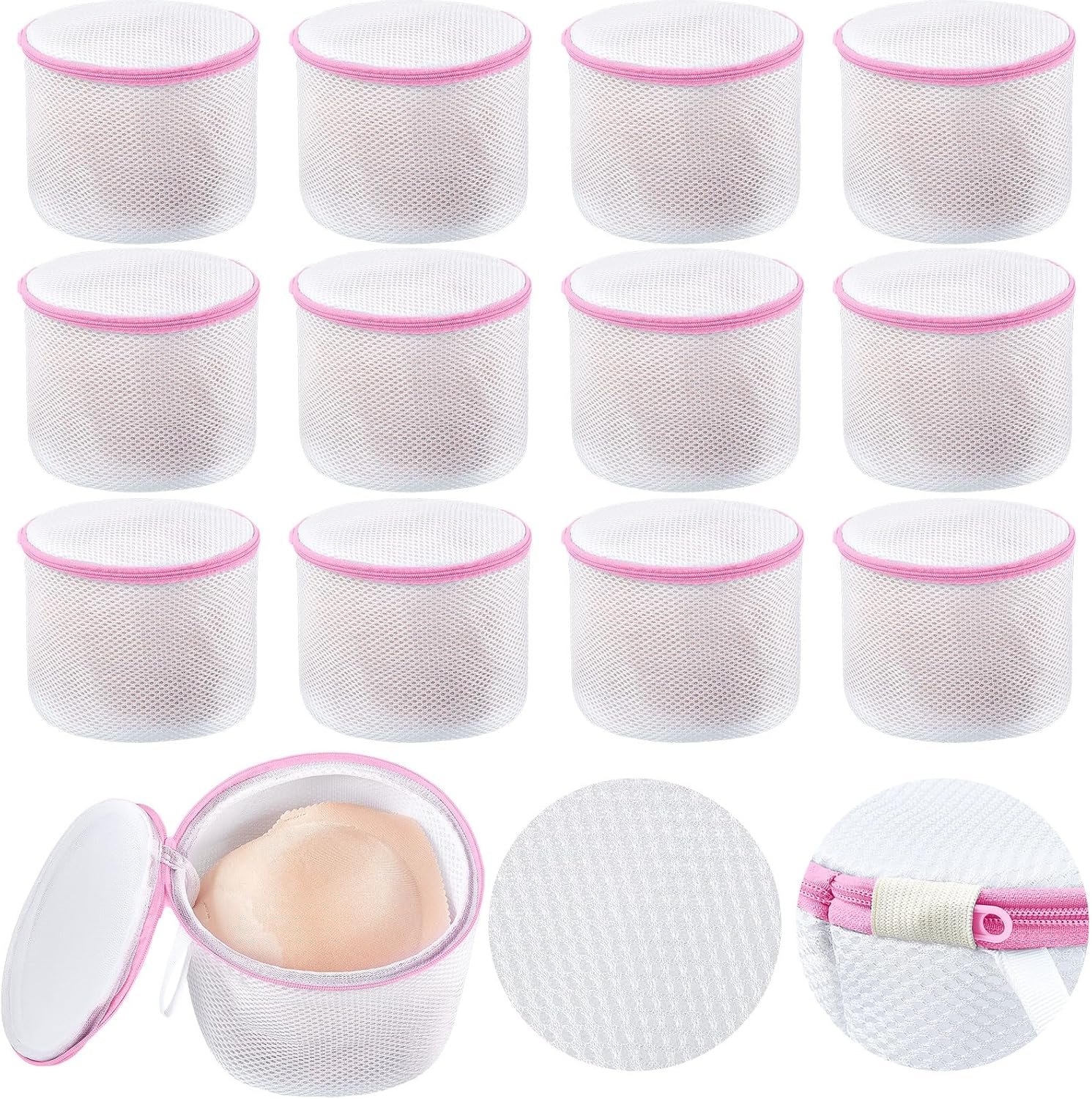 12 Pieces Honeycomb Mesh Laundry Bags for Delicates Underwear Bra Laundry Bags for Washing Machine Sock Laundry Mesh Bags for Delicates Garment Lingerie Wash Bag Net, 6 x 7 Inch (Pink)