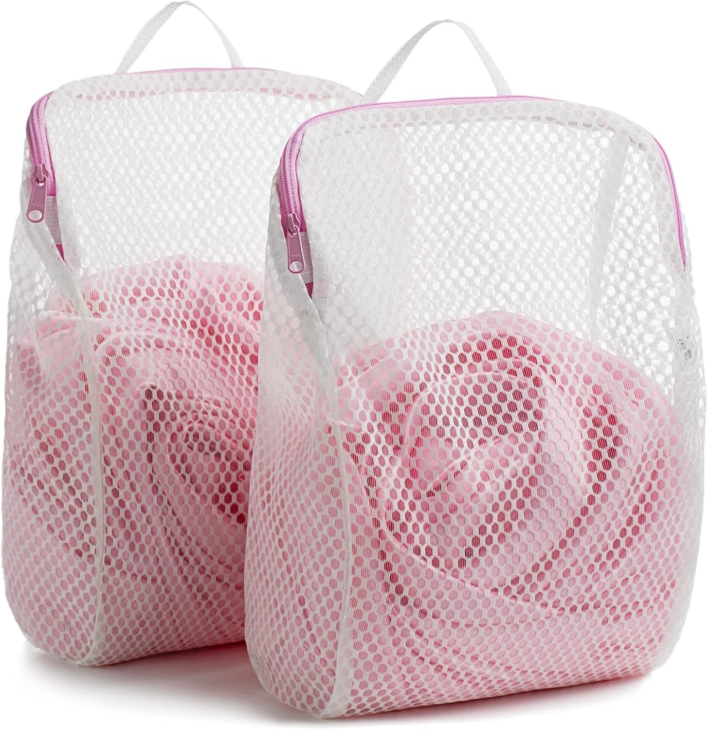 Set of 2 Delicates Honeycomb Mesh Laundry Bag, Use YKK Zipper, with Handle, Extra Large Opening, Baby Products, Face Cleansing Pads,Socks, Fine Knitwear Mesh Wash Bags (Pink)…